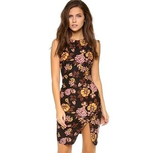 ELIZABETH AND JAMES Bardot Asymmetrical Floral Print dress